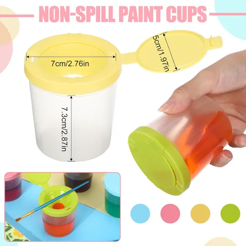 Vista 2 de Zonon 50 vasos de pintura de 6 onzas antiderrames con tapas abiertas, suministros de arte para el regreso a la escuela, aula, estudio de artista