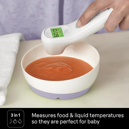 Vista 3 de Termómetro Braun sin contacto de 3 en 1 para adultos, niños y bebés, mide la temperatura de la frente, líquidos y alimentos, precisión profesional