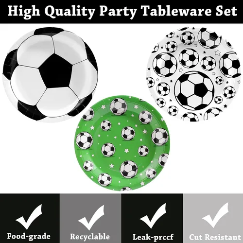 Vista 3 de Suministros de decoración de fiesta de fútbol – 60 platos desechables temáticos de fútbol y recuerdos para cumpleaños de niño o baby shower