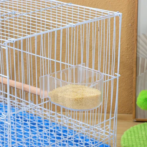 Vista 9 de Comedero de alimentos para jaula de pájaros, 2 piezas: tazas de agua de semicírculo grueso transparente – Caja de recipiente de platos pequeños