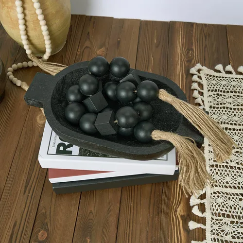 Vista 199 de OMISHE Guirnalda de cuentas de madera extra grande con cuentas de madera y borlas de 1.6 pulgadas de diámetro, cuentas decorativas rústicas de 41