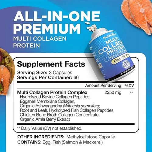 Vista 3 de Nutrivein Cápsulas de colágeno múltiple premium y paquete bloqueador DHT: cápsulas de péptidos de colágeno múltiple de alta absorción y bloqueador