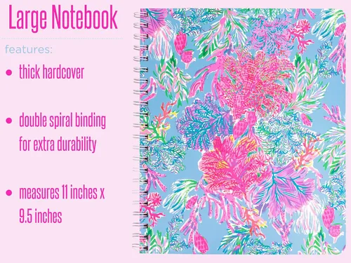 Vista 3 de Lilly Pulitzer Cuaderno grande en espiral de tapa dura, 11 x 9.5 pulgadas con 160 páginas rayadas universitarias, Cay to my Heart