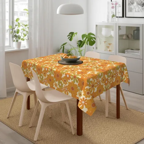 Vista 8 de Cafl Mantel retro con diseño de girasol de los años 70, sin arrugas, para picnic, cocina, vacaciones, comedor, rectangular, poliéster lavable