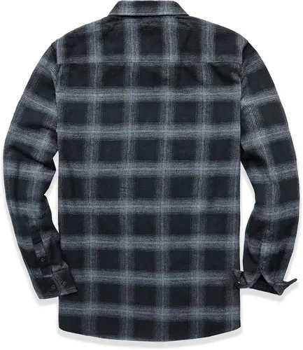 Vista 2 de Dubinik Camisa de franela para hombre, casual, con botones, para trabajo, suave, de algodón, ligera, de franela a cuadros, de manga larga