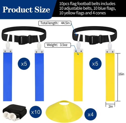 Vista 4 de DkOvn Cinturón de Fútbol Americano con Banderas, 2 piezas, Cinturón Ajustable de Fútbol Americano con Cinturón y Banderas, para Jóvenes, Adultos