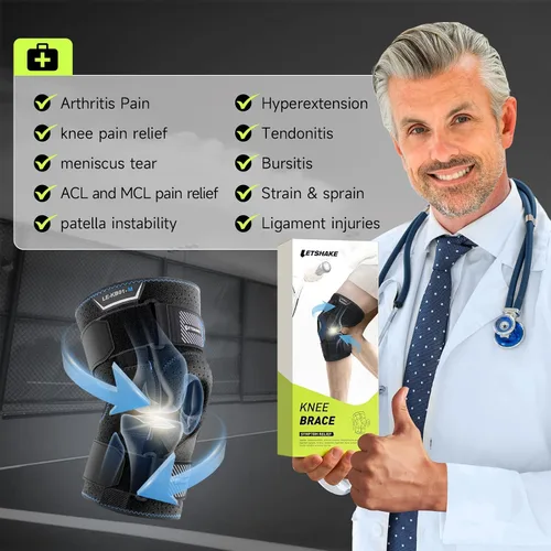 Vista 6 de LETSHAKE Rodillera con bisagras para hombres y mujeres, soporte de rodilla ajustable con estabilizadores laterales para aliviar el dolor de rodilla