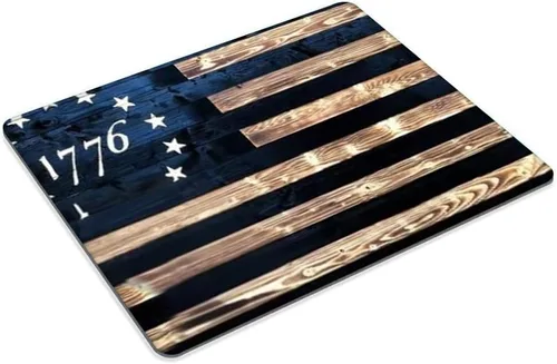Vista 2 de Alfombrilla de mouse personalizada con la bandera estadounidense vintage 1776, base de goma antideslizante, para computadoras, laptop, oficina
