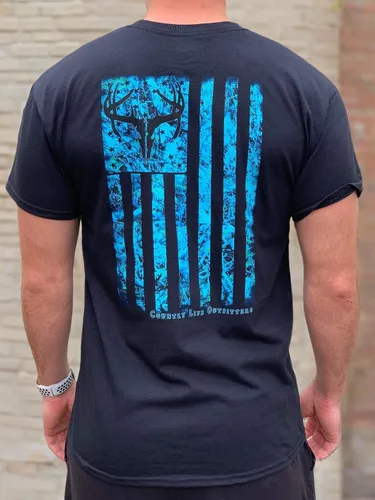 Vista 3 de Country Life Outfitters Camiseta de manga corta para hombre con bandera americana de camuflaje azul