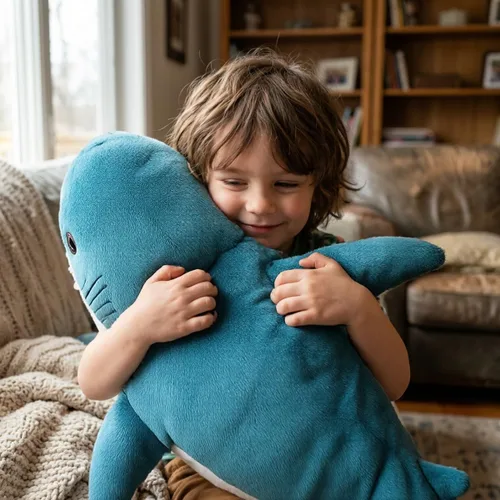 Vista 2 de Peluche de tiburón gigante de 39.4 pulgadas, almohada de tiburón de peluche súper suave y linda, decoración de habitación para niños y niñas, regalo