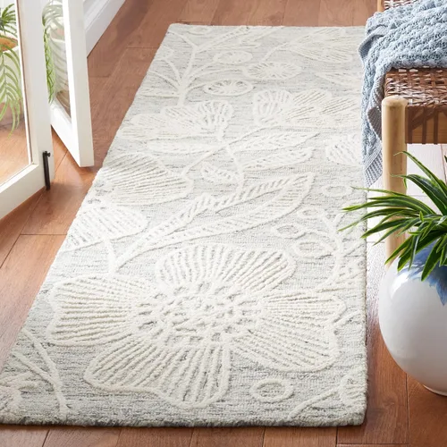 Vista 10 de SAFAVIEH Jardin Collection - Alfombra de pasillo, 2 pies 3 pulgadas x 8 pies, azul y marfil, lana floral hecha a mano, ideal para zonas de alto