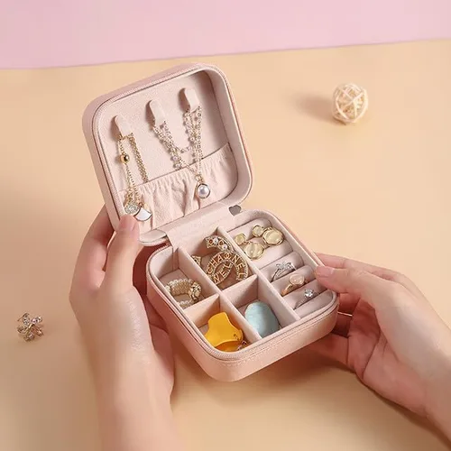 Vista 7 de Caja organizadora de joyas de viaje personalizada, cajas de regalo portátiles personalizadas con nombre, con iniciales, regalos de dama de honor