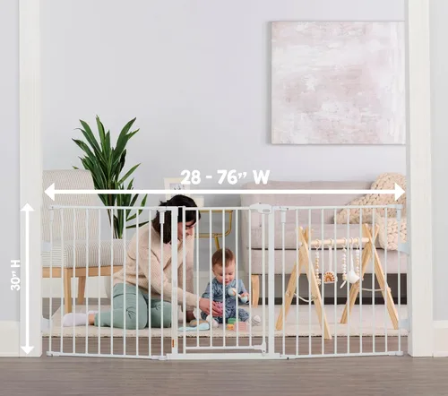 Vista 2 de Regalo Puerta de bebé configurable súper ancha de 76 pulgadas, incluye 4 paquetes de soportes de pared y accesorios