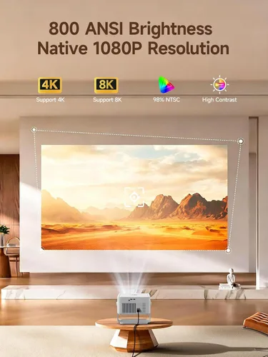 Vista 3 de [Android 14 y 800ANSI] Mini proyector Magcubic 4K 8K, compatible con proyector inteligente nativo 1080P con WiFi 6, Bluetooth 5.4, enfoque