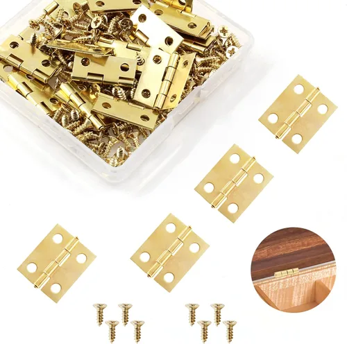 Vista 13 de 100 piezas de mini bisagras, bisagras de latón retro a tope de 10 x 8 mm, mini hardware con rotación de 180 grados con tornillos para manualidades