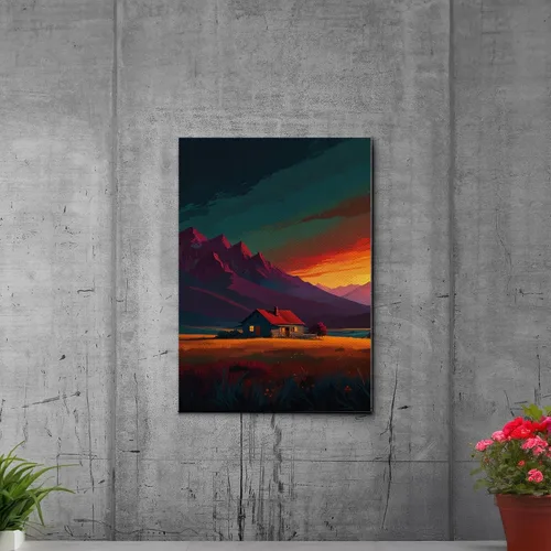 Vista 4 de Canvas Print Farmhouse On The Prairie Rustic Farmhouse Wall Art Framed Canvas Print Synthwave Rustic Mashup Art Watercolor print Decor Canvas, Wall