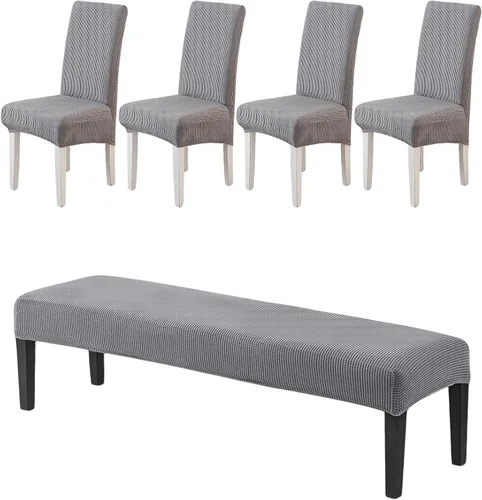 Vista 31 de CRFATOP 4 Piezas de Fundas Elásticas para Silla de Comedor con Funda para Banco Fundas Impresas para Silla de Comedor Fundas para Cojín de Asiento