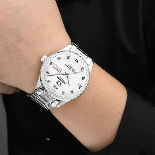 Vista 6 de Reloj negro para hombre con esfera automática, de acero inoxidable, cristal de zafiro, impermeable, para hombre