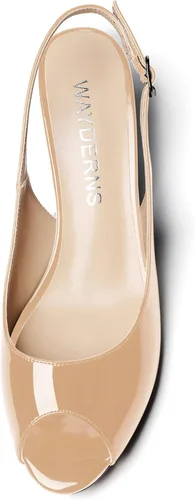 Vista 3 de WAYDERNS Zapatos de tacón bajo con hebilla de charol y punta abierta para mujer de 2 pulgadas