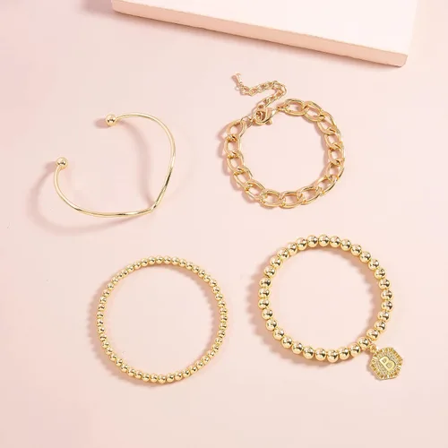 Vista 8 de Elegance 11 designs Pulsera de cuentas apilable chapada en oro de 14 quilates, pulseras elásticas gruesas para mujer, regalo con colgante hexagonal