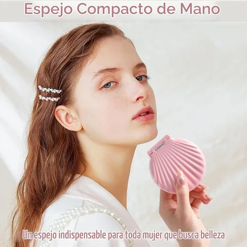 Vista 4 de Mini espejo compacto para viajes, espejo de bolsillo para mujer Rosa