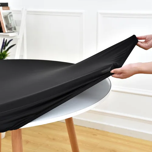 Vista 4 de Mantel ajustable con bordes elásticos para mesas redondas, funda elástica de elastano de 48 pulgadas para mesa en casa, comedor, picnic, fiesta