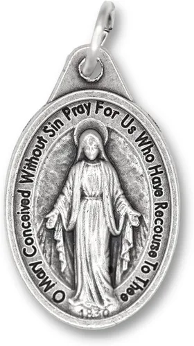 Vista 2 de Caritas et Fides Paquete de 10 medallas milagrosas para collar, 1 pulgada ovalada, plata oxidada, milagrosas, colgante para collar, medallas