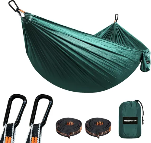 Vista 19 de NATUREFUN Hamaca ultraligera para viajes y camping Capacidad de carga de 300 kg, transpirable, de secado rápido Incluye 2 mosquetones premium, 2