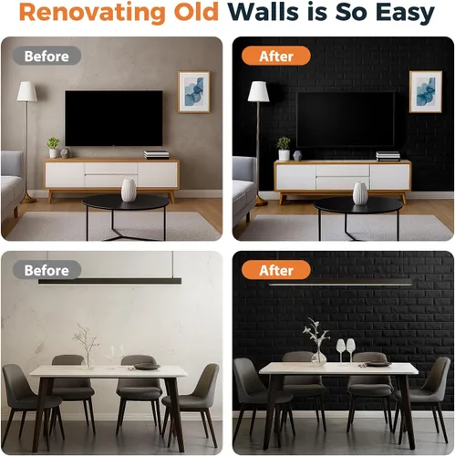 Vista 4 de Circloophs Paneles de pared 3D para pegar y despegar, papel tapiz 3D imprimible de ladrillo negro, autoadhesivo, impermeable, paneles de ladrillo
