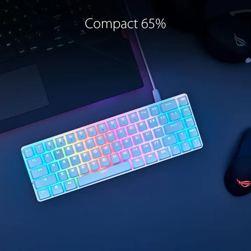 Vista 2 de ASUS ROG Falchion Ace - Teclado mecánico compacto para juegos 65% RGB, interruptores ROG NX marrones y estabilizadores de interruptor, espuma