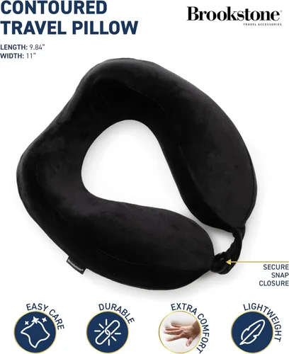 Vista 2 de Almohada de viaje para el cuello Brookstone - Almohada de espuma viscoelástica rellenable contorneada y ligera para el cuello, para dormir