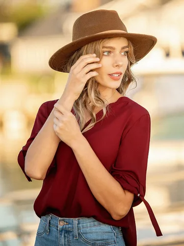 Vista 4 de roswear Monos de pierna ancha con cinturón y cuello en V para mujer