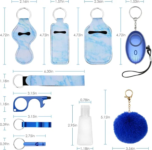 Vista 6 de AMIR Juego de llaveros de seguridad para mujeres y niños, 10 accesorios de llavero de seguridad, juego de llaveros de defensa personal para niñas