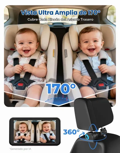 Vista 5 de LUCKVIEW BM2A - Cámara de coche para bebé, zoom 3X para ver al bebé claramente, pantalla 1080P de 5.2 pulgadas y visión nocturna IR automática