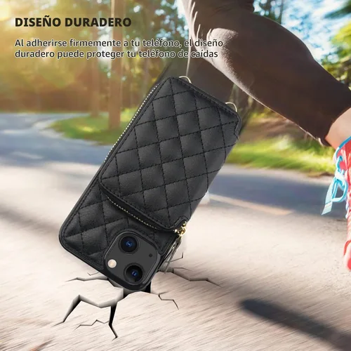 Vista 8 de Bocasal Funda tipo cartera tipo bandolera para iPhone 13, color negro