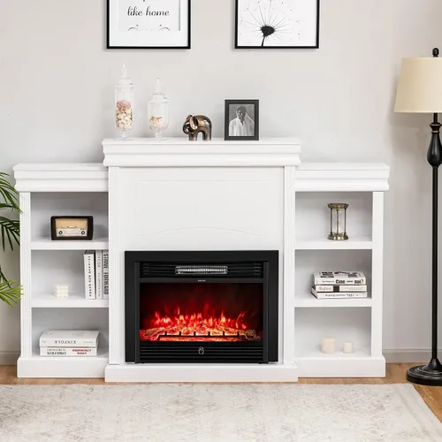 Vista 10 de Tangkula Soporte de TV con chimenea de 70 pulgadas, 750 W/1500 W, calentador eléctrico con control remoto, temporizador de 1-8 horas, 5 brillo