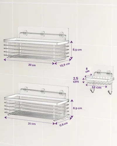 Vista 7 de ODesign Organizador de Ducha Paquete de 3 Acero Inoxidable SUS304-Sin Perforación-Estantes de Ducha Baño Rack, Resistente al Óxido Montaje en Pared