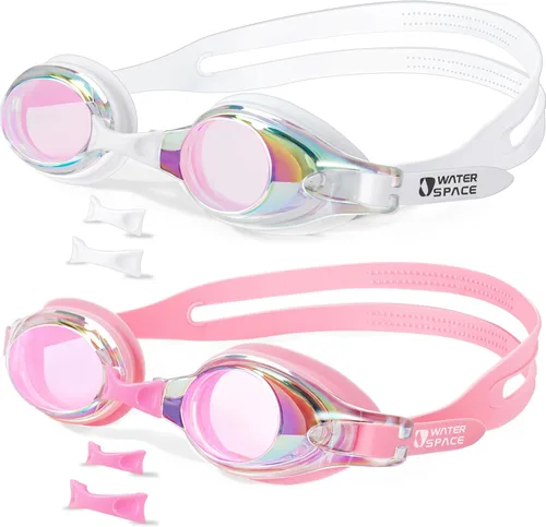 Vista 6 de Water Space Gafas de natación para niños, paquete de 2 gafas de natación para niños y niñas de 3 a 15 años, visión clara, protección UV antivaho sin