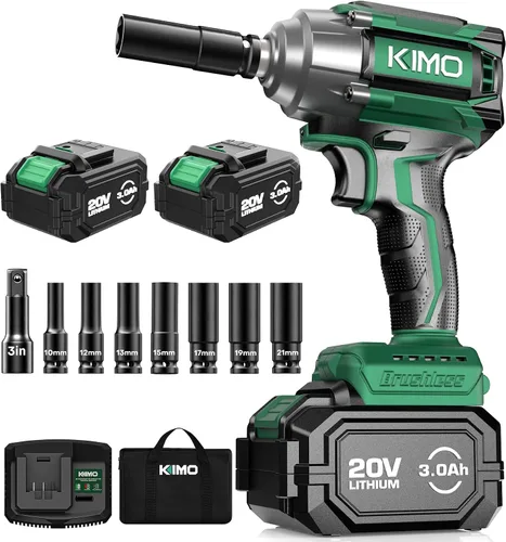 Vista 10 de KIMO Impact Wrench 1/2 Inch, 890Ft-Lbs(1200N.m), 4000RPM Brushless Motor High Torque Impact Driver with 4.0Ah Battery, 3 Modes, Variable Speeds, LED