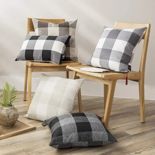 Vista 8 de Phantoscope - Juego de 2 fundas cuadradas para almohada o cojín, para decoración del hogar, diseño de cuadros de búfalo, negro y gris, 18 x 18
