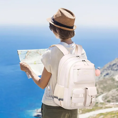 Vista 7 de Linda mochila escolar para adolescentes y mujeres estudiantes – Mochila grande para laptop de 15.6 pulgadas – Mochila de viaje para escuela