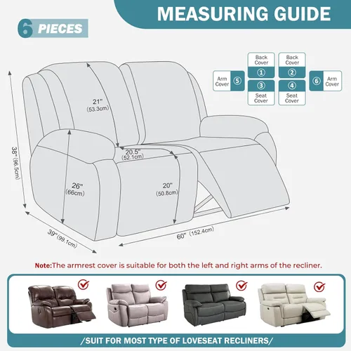 Vista 3 de vctops Repelente al agua, 6 piezas, funda de sofá reclinable para sofá biplaza reclinable, tela jacquard elástica, suave, protector de muebles Azul