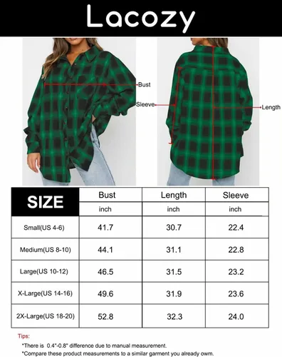 Vista 5 de Lacozy Blusa de lana cuadriculada, para mujer, con cuello, manga larga y botones