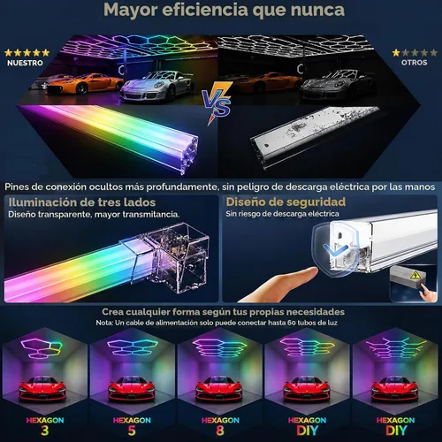 Vista 6 de 25Pack RGB Hexagon Lights,Music Sync 5Hex LED Hexagon Lights,RGB 358 Kinds of Changes Dimmable Speed-Adjustable DIY Color-Changing Lights Smart App