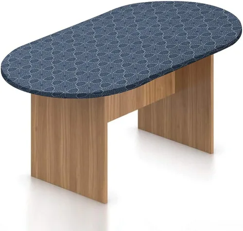 Vista 9 de Mantel ajustable ovalado de poliéster con bordes elásticos azules, detalle de nube blanca en cielo azul claro, protector de mesa ajustable