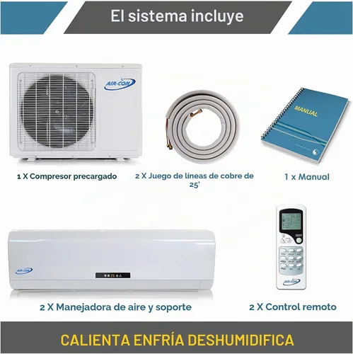 Vista 2 de Mini Split de 2 zonas, aire acondicionado 12000 + 12000 sin conductos, mini split de doble zona precargada, incluye dos líneas gratuitas de 25 pies
