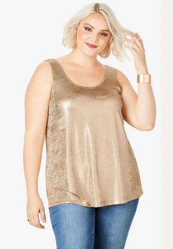 Vista 5 de Roaman's Camiseta sin mangas metálica con cuello redondo y talla grande para mujer