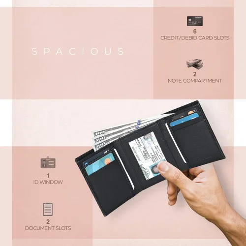 Vista 3 de ESTALON Slim RFID Wallets for Men - Genuine Leather Front Pocket Trifold Wallet