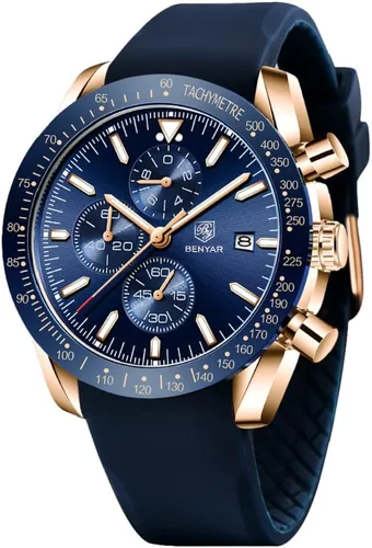 Vista 15 de BENYAR Reloj analógico de cuarzo cronógrafo impermeable luminoso de diseñador para hombre, reloj de pulsera para hombre, para negocios, trabajo