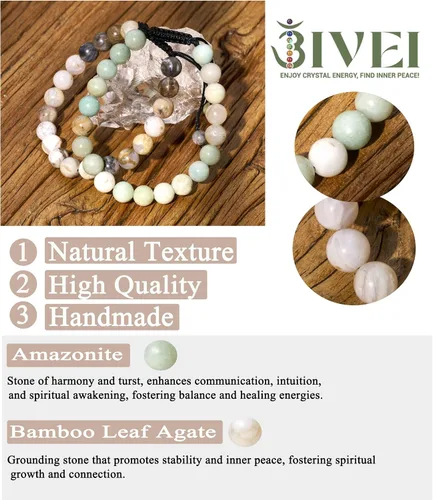 Vista 5 de Bivei Pulsera elástica de gemas naturales semipreciosas con cristales curativos de reiki, hecha a mano de 0.315 in